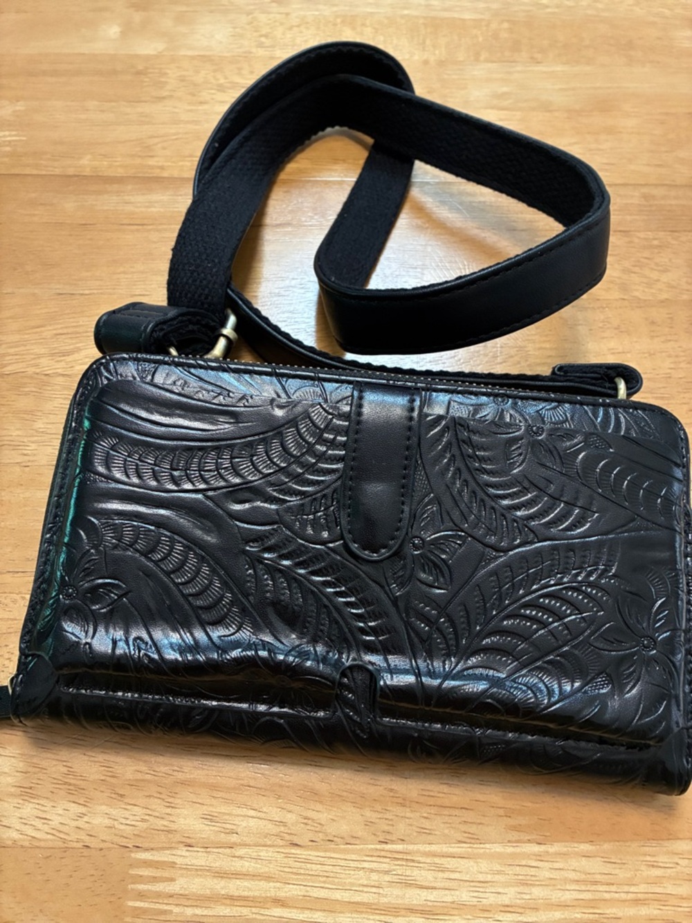 Black Embossed Leather Crossbody Bag